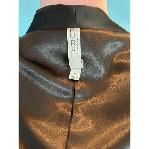 MURAL Black Open Front Blazer Jacket Tuxedo Look Satin Collar Fully Lined Small - Picture 10 of 10